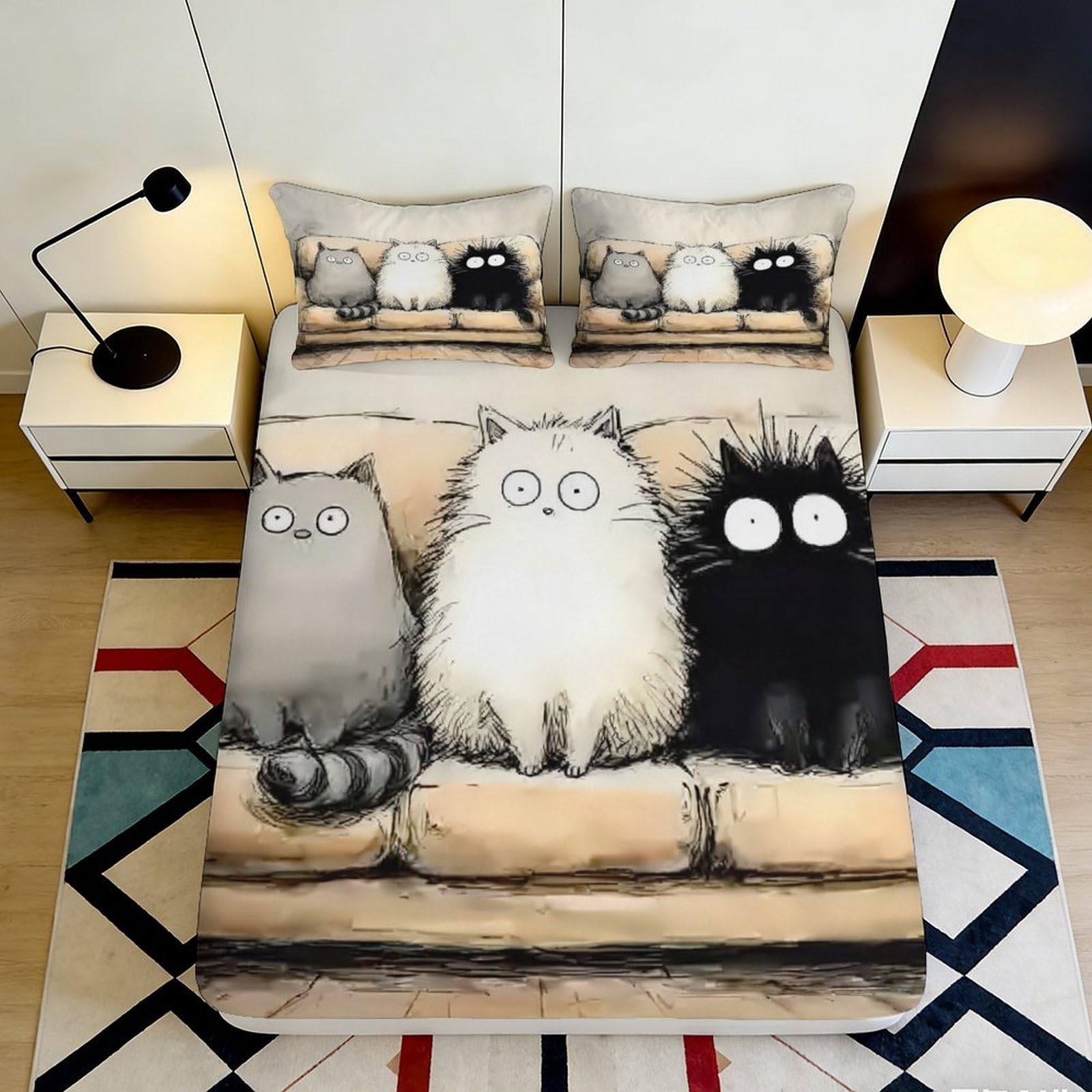 Jqzkxnhpbr Style-1 3D Printed Cartoon Cat Fitted Sheet Microfiber Soft Anti-Slip Bed Sheet For Bedroom Living Room Decor 90X200x25cm