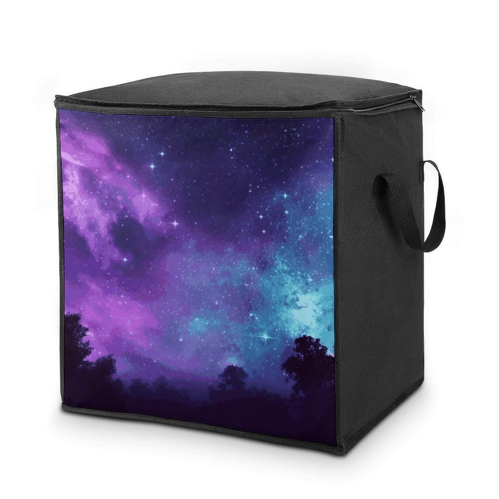 70L Purple Starry Sky Storage Bag With Zipper Closet Organizers with Handle for Home Storage Organizer for Blankets Quilts Clothes Comforter Bedding And Pillows