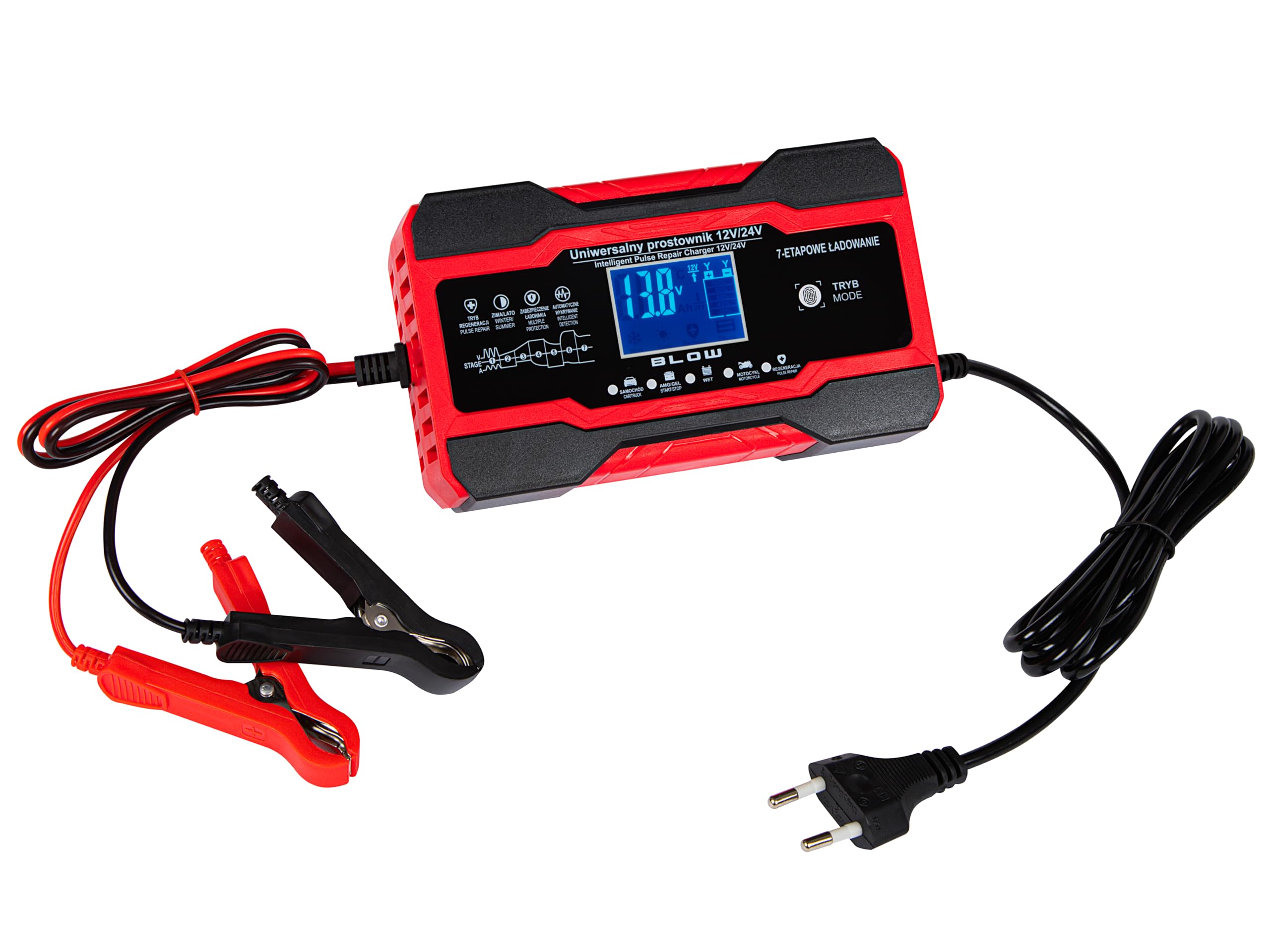 BLOW AUTOMATYCZNY INTELIGENTNY PROSTOWNIK ŁADOWARKA AKUMULATORA LCD 24V 12V 10A