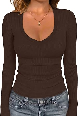 Sampeel Long Sleeve Shirts for Women 2026 V Neck Tops Fall Fashion Clothing