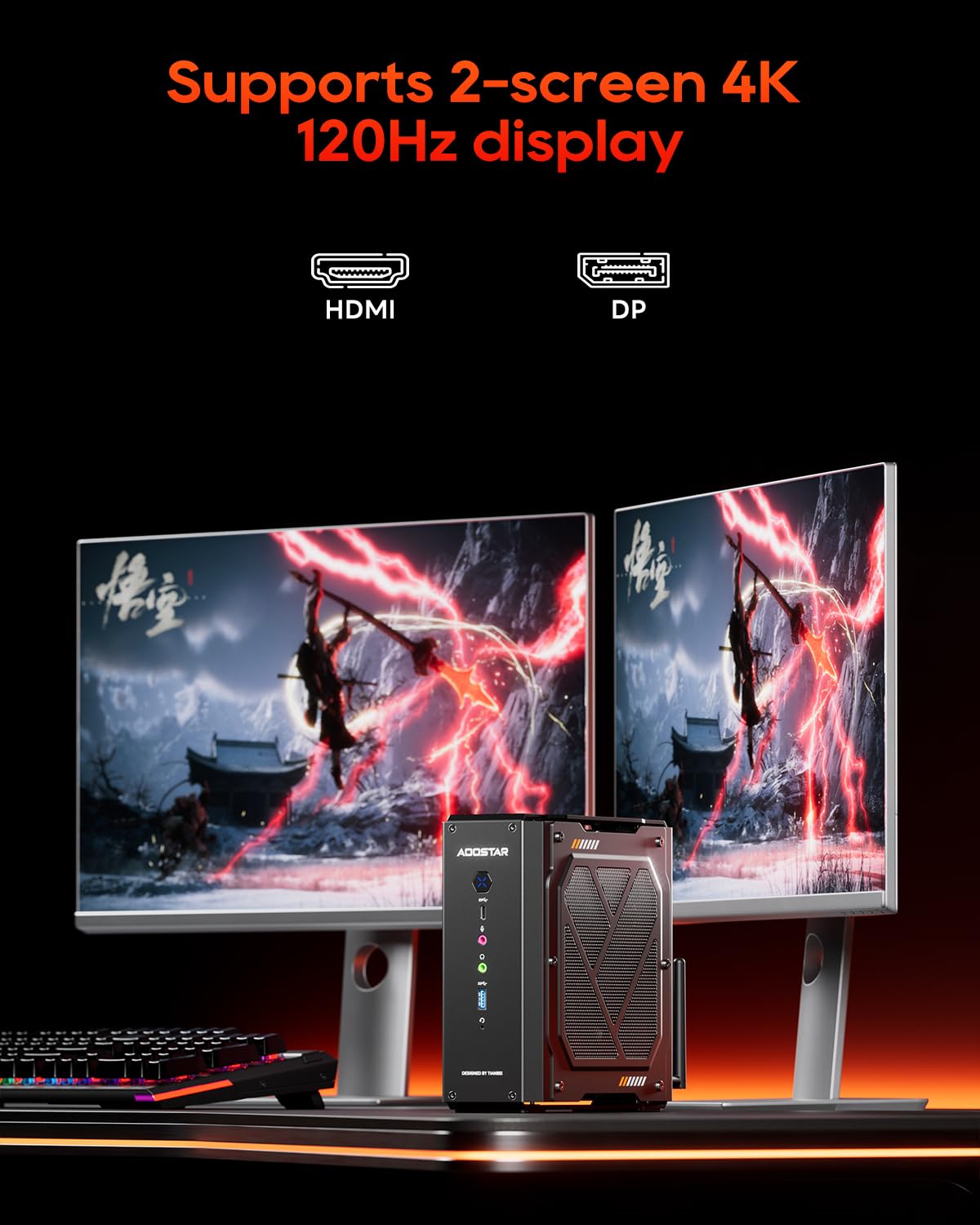 AOOSTAR GODZ Mini PC Gaming Ryzen 7 7435HS + Radeon RX 6600M, 32GB DDR5 1TB SSD, Mini PC con 4K HDMI/DP | Dual 2.5G LAN | WiFi 6E | BT5.2 | USB4, Computer Desktop Gaming per Gamer, Ufficio e Home