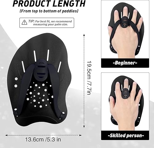 Miniatura 8 de Raquetas de natación con correas ajustables – Paletas de mano para natación de regazo, equipo para mujeres, hombres y niños (1 par)