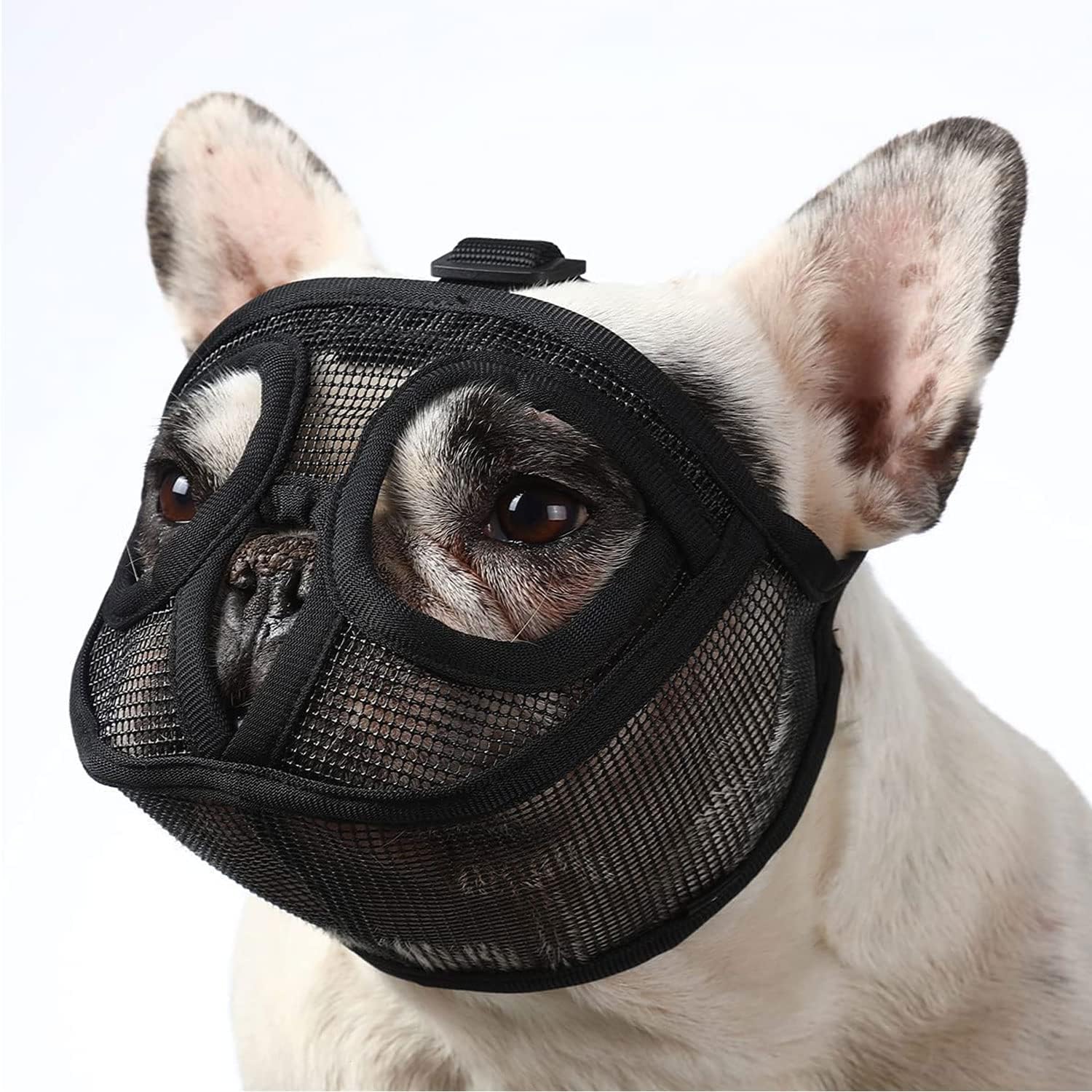 Short Snout Dog Muzzle, Breathable Mesh Flat Faced Muzzle for French Bulldog Shih Tzu and Pug,Mask Bulldog Muzzle for Biting Chewing Licking (Black, XS)