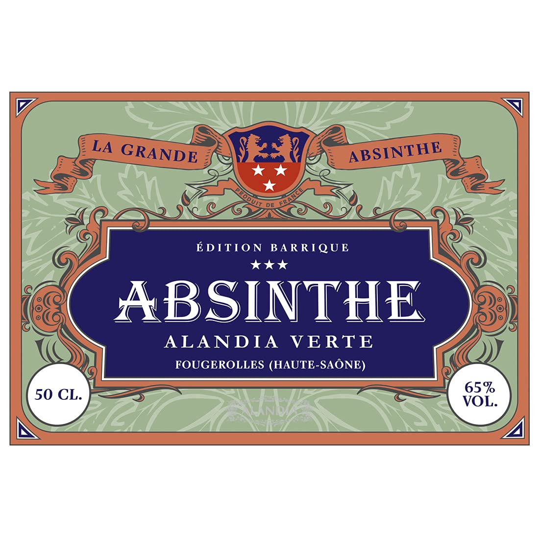 Absinth ALANDIA Verte Édition Barrique | 15 Monate fassgelagert im frz. Eichenfass | Komplex im Geschmack | 65% Vol. | (1x 0,5 l)