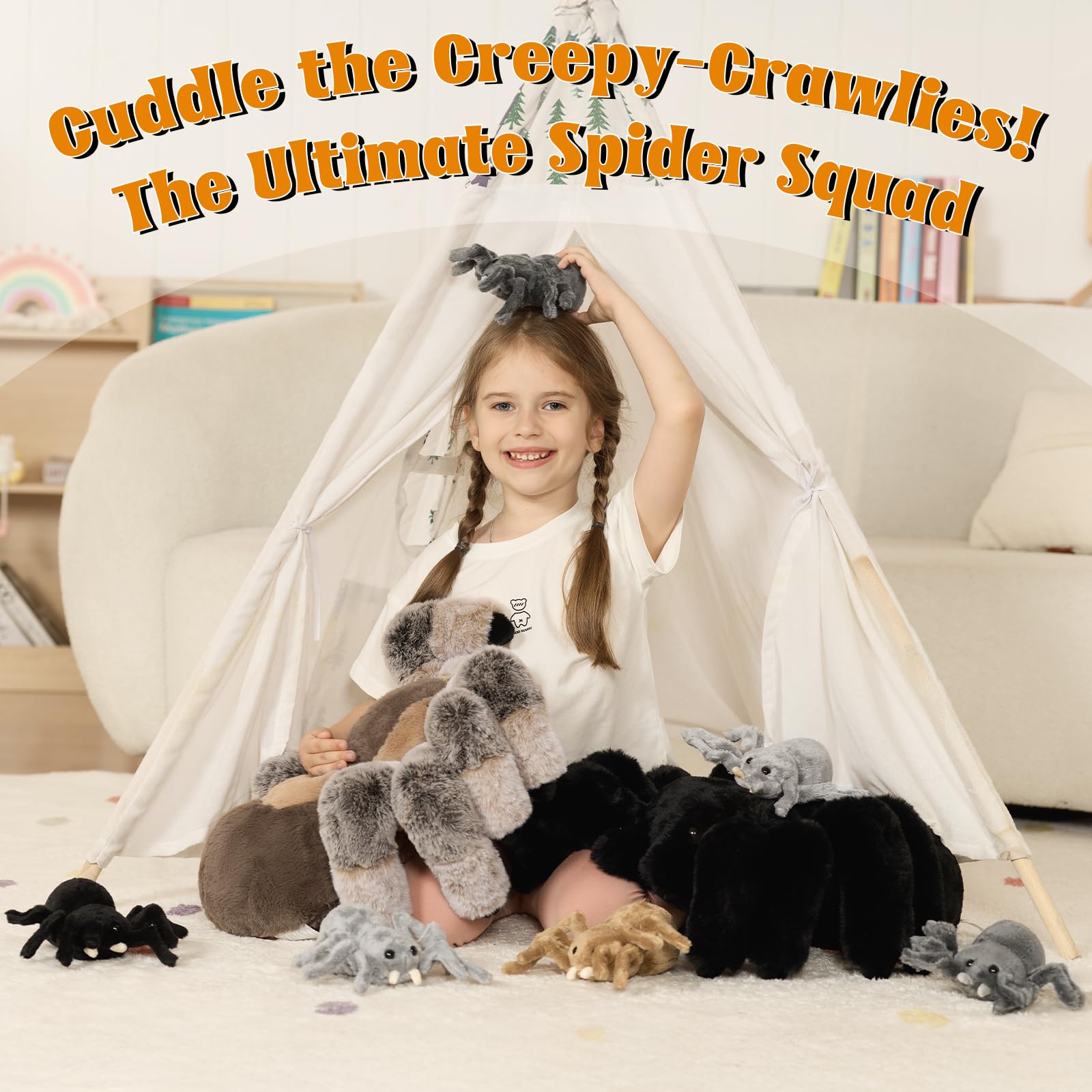 MorisMos 40cm Riesen Schwarz Spinne Kuscheltier, XXL Spinne Plüschtier mit 3 Baby im Bauch, Kawaii Groß Stofftier Weich Spielzeug, Großes Geburtstag Weihnachten Geschenk für Kinder