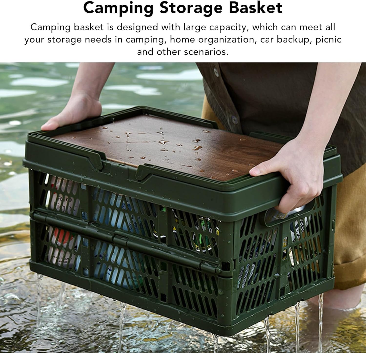 FLEXMAN Camping Picnic Basket, Foldable Storage Bins Box with Lids, Multifunction Handheld Camping Storage Basket for Camping, Home Organization, Car Backup (M 6.5x8cm)