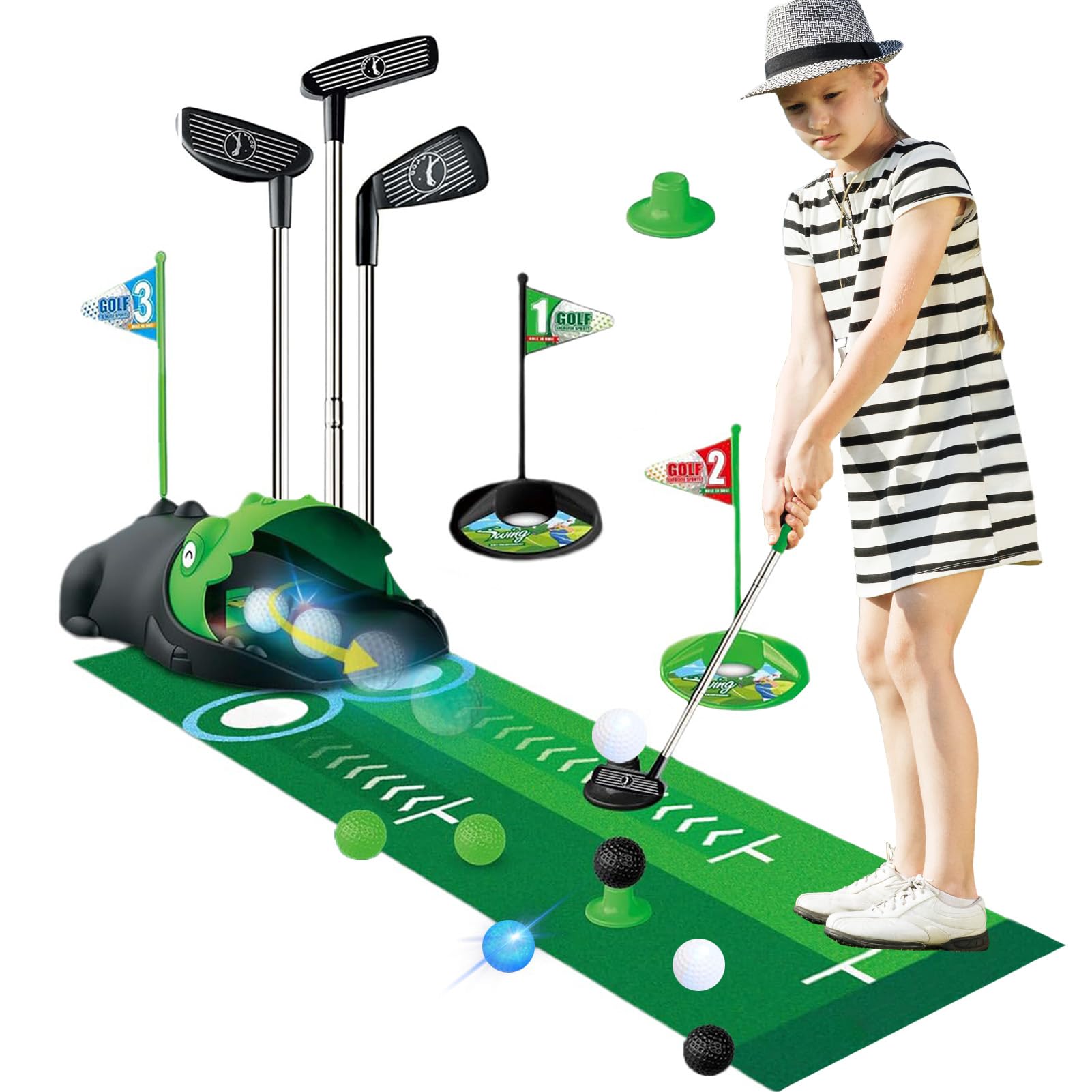Zestaw do mini golfa dla dzieci, mini golf do domu, mata do gry w golfa, mini golf z piłkami i klubem golfowym, prezent dla dziewcząt, chłopców i entuzjastów golfa