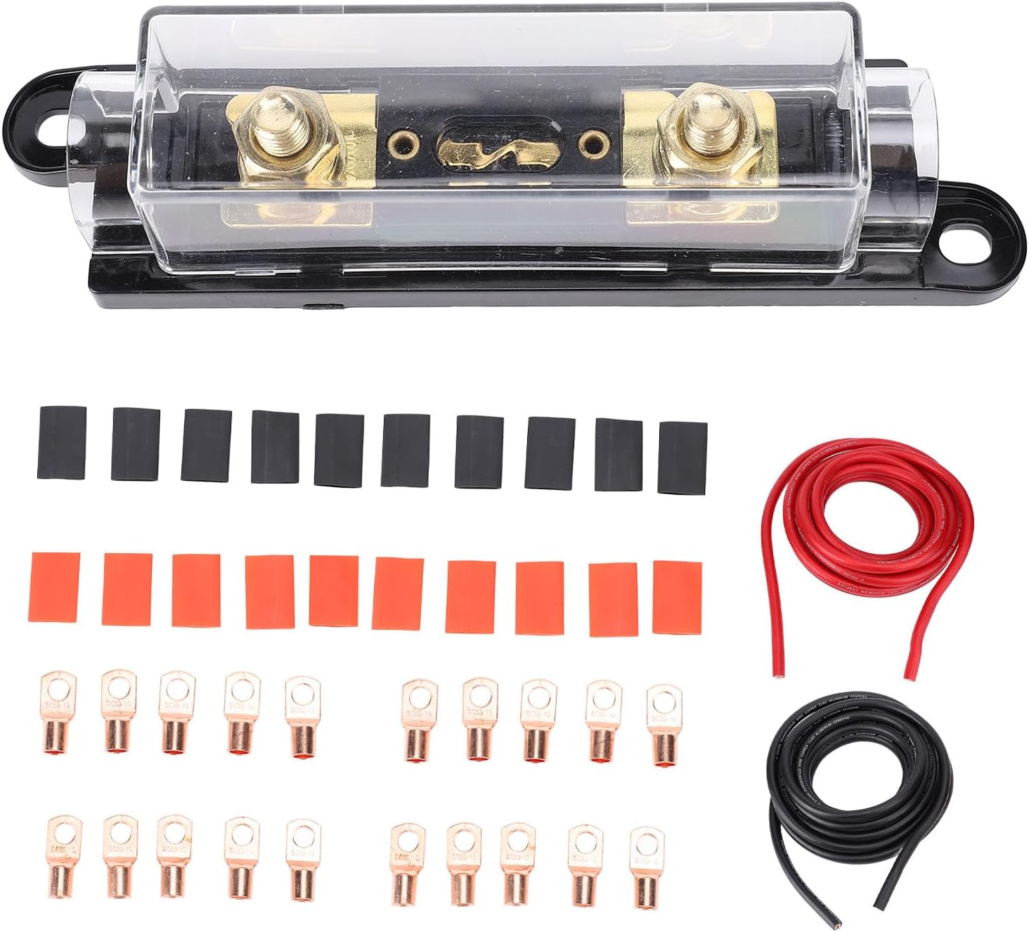 Power Cable, 1 0 AWG 20ft CCA Battery Wire Welding Cable with 250A Fuse Holder Amp Wiring for Inverter Car Audio RV Trailer