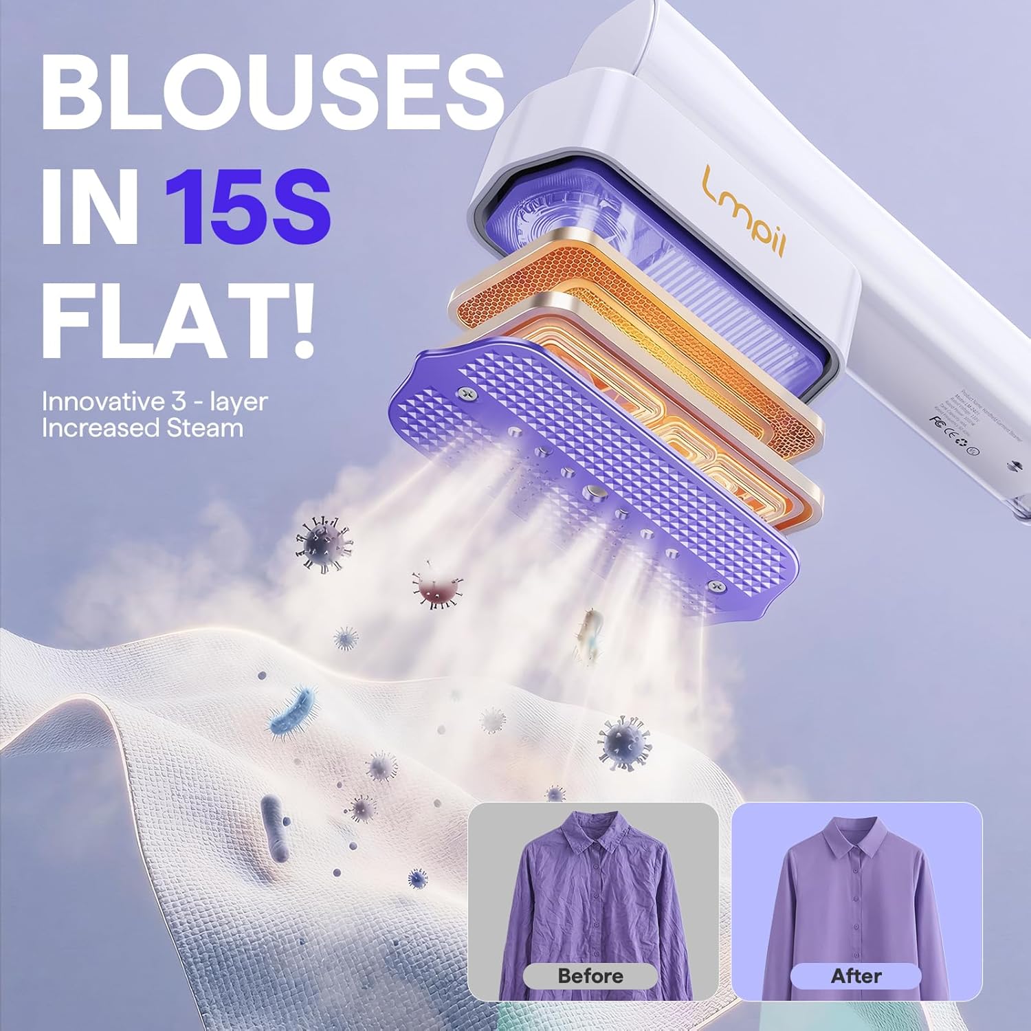 Steamer for Clothes, Handheld and Portable with 15-Second Heat-Up, 2-in-1 Steamer & Iron with Smart Touch Operation and 4 Modes, Suitable for All Fabrics, Ideal for Home & Travel
