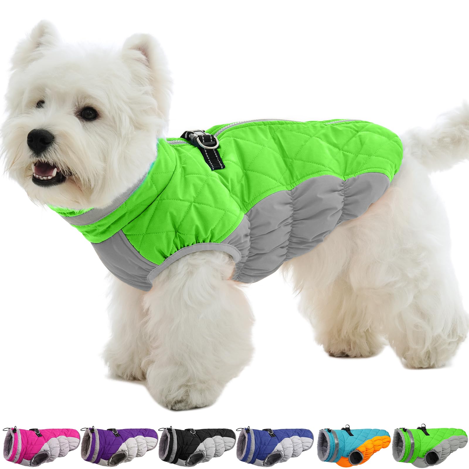 OUOBOB Warm Dog Jackets for Small Dogs, Waterproof Dog Coat with Harness Built in, Zipper Clousure, Fleece Lining for Cold Weather, Small Pet Winter Clothes for Shih Tzu, Yorkshire, Bichon - S