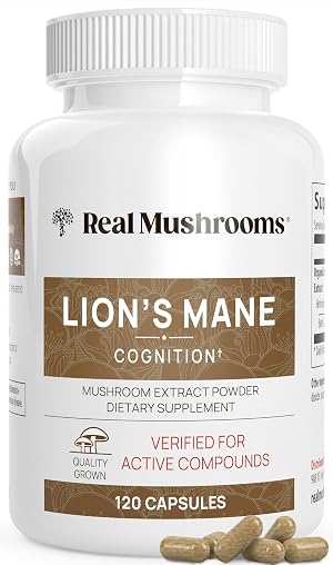 Real Mushrooms Lions Mane Mushroom Cognition 120 Capsules Lions Mane Mushroom Powder Extract Capsules Brain Supplement Brain Vitamins