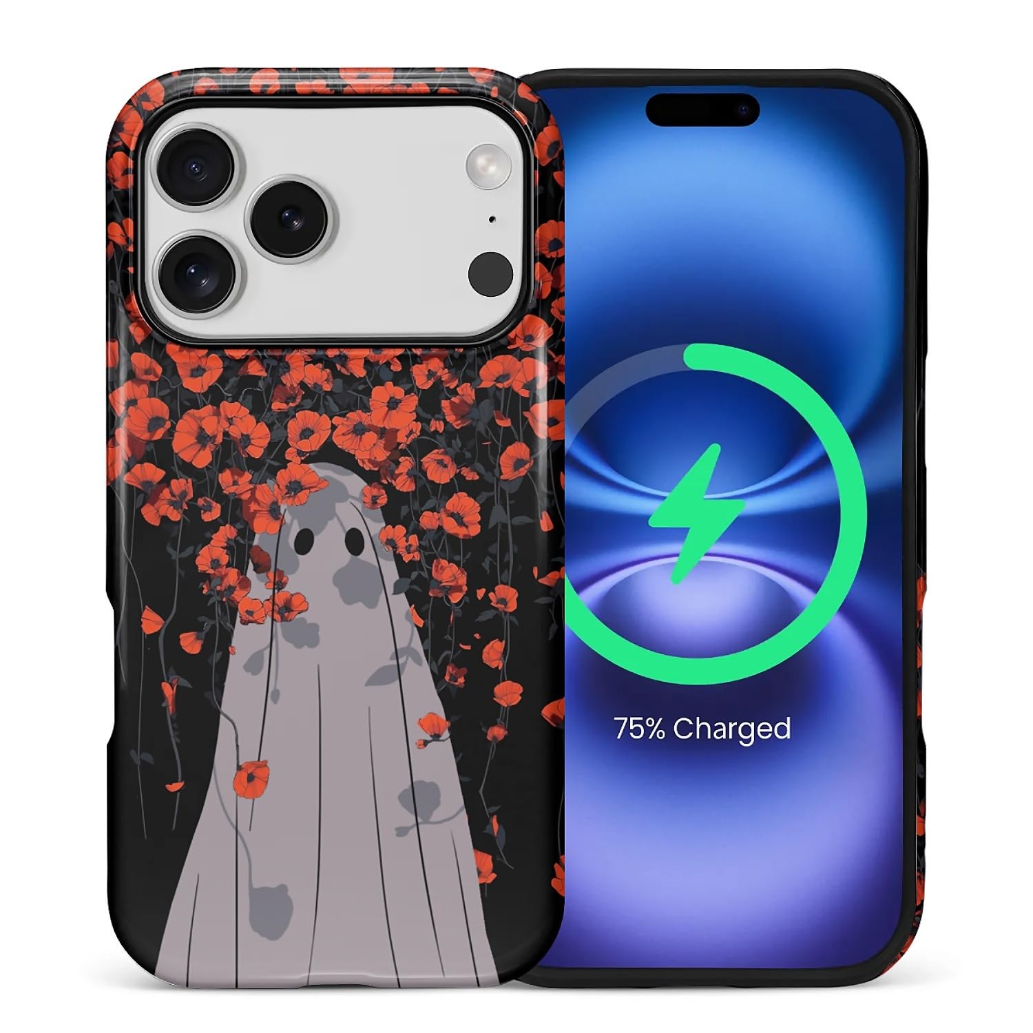 for iPhone 17 Pro Case for Women Girl Men Boy, Compatible with MagSafe, Shockproof Soft Silicone & Hard PC Shell Protective Case for iPhone 17 Pro - Spooky Lonely Flower Ghost Spooky Lonely Flower Ghost IPhone 17 Pro