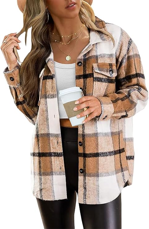Automet Flannel Plaid Button Down Long Sleeve Shirt