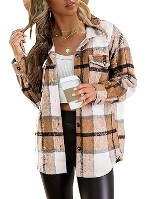 AUTOMET Womens Fall Outfits Fashion Clothes Shackets Flannel Plaid Button Down Long Sleeve Shirts Jackets