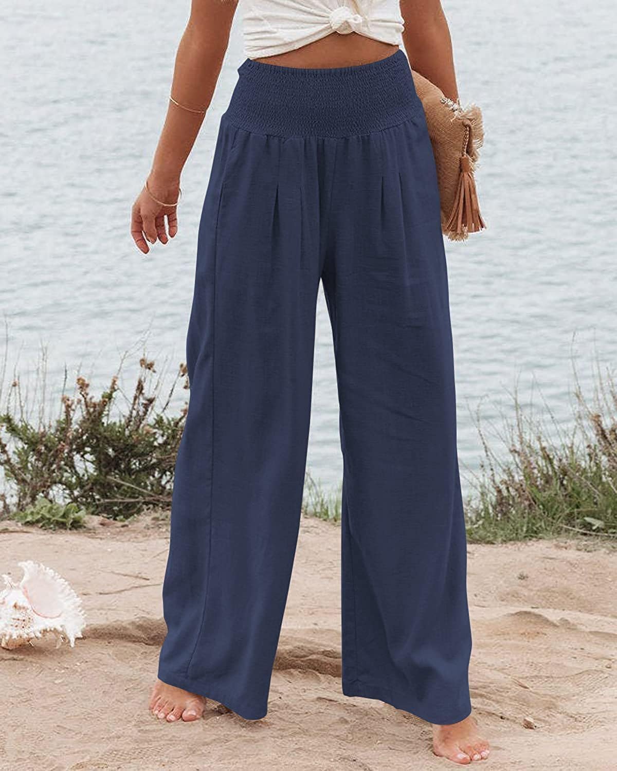 Women Palazzo Pants for Women Summer Boho Wide Leg High Waist Casual Lounge Pant 2025 Beach Travel Vacation Outfits - Image 2