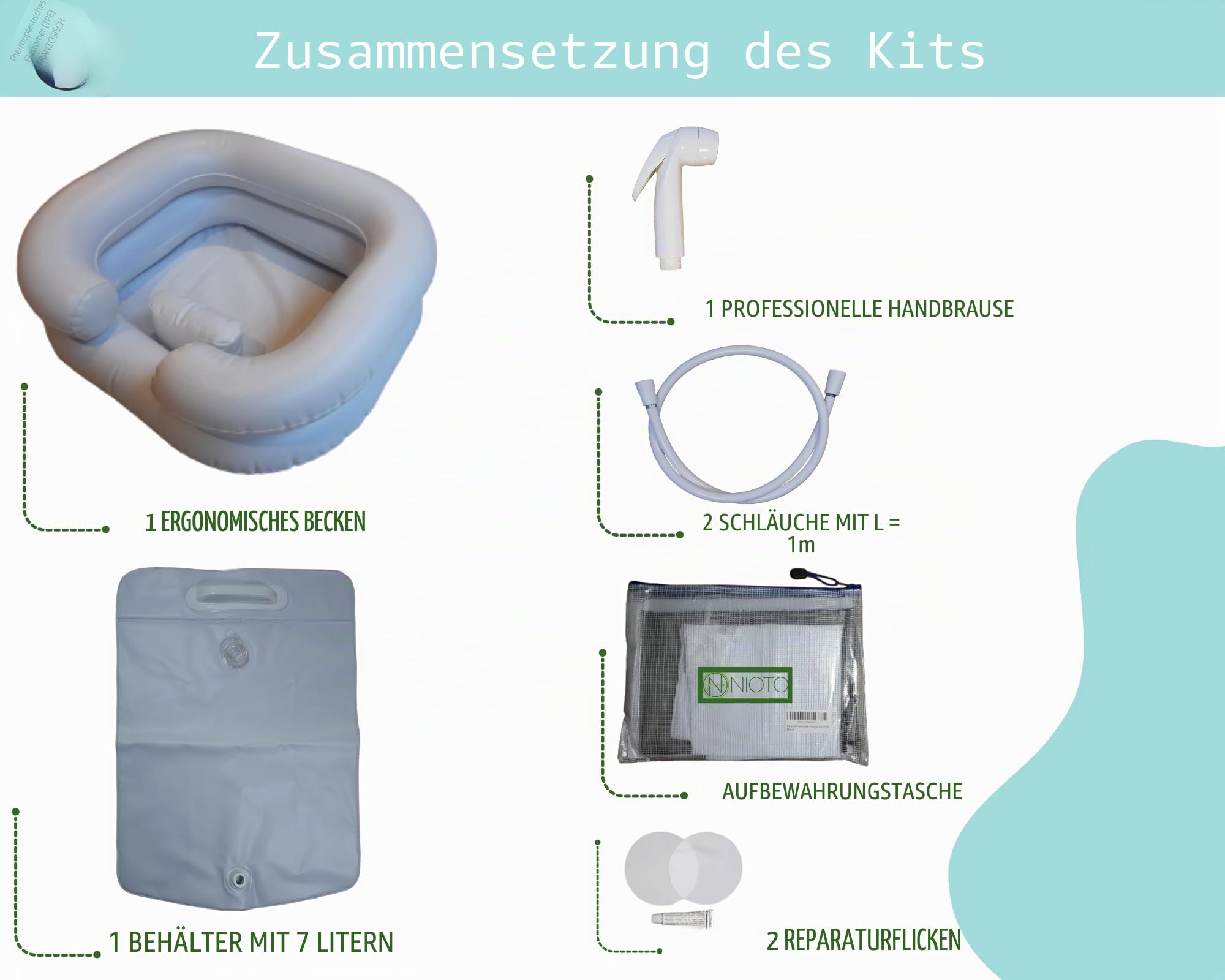 haarwaschbeck für bettlägerige mit integriertem Kissen und Wassertank, Handbrause, Haare waschen im Bett, mobile Haarwaschstation