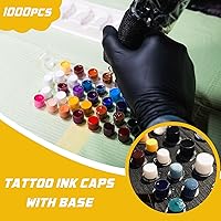 Vista 2 de 300 tapas de tinta para tatuaje, 300 tapas de tinta mezcladas, vasos desechables de tinta para tatuajes con base, 100 pequeños, 100 medios, 100