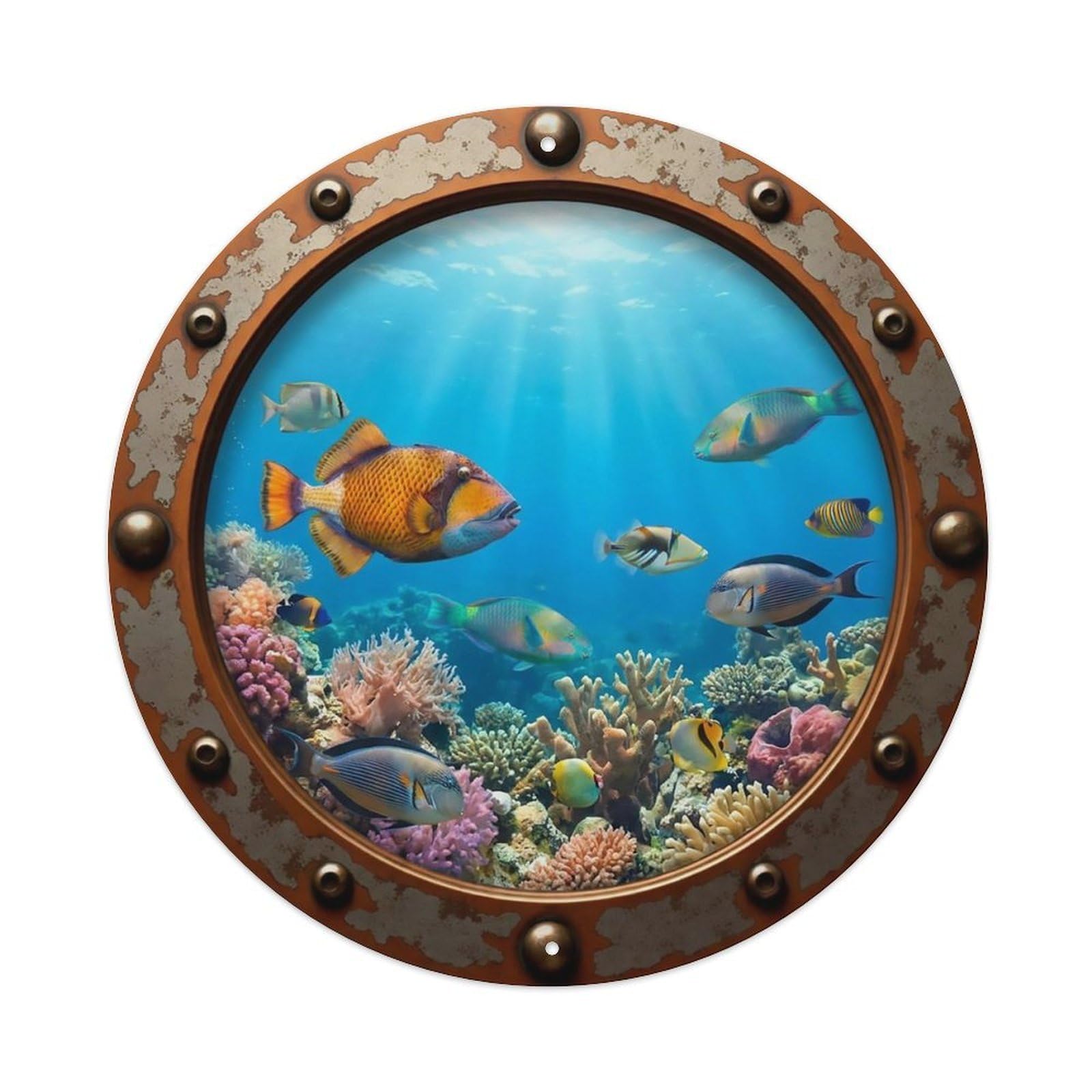 Vintage Porthole Triggerfish Nautical Window View Metal Tin Sign