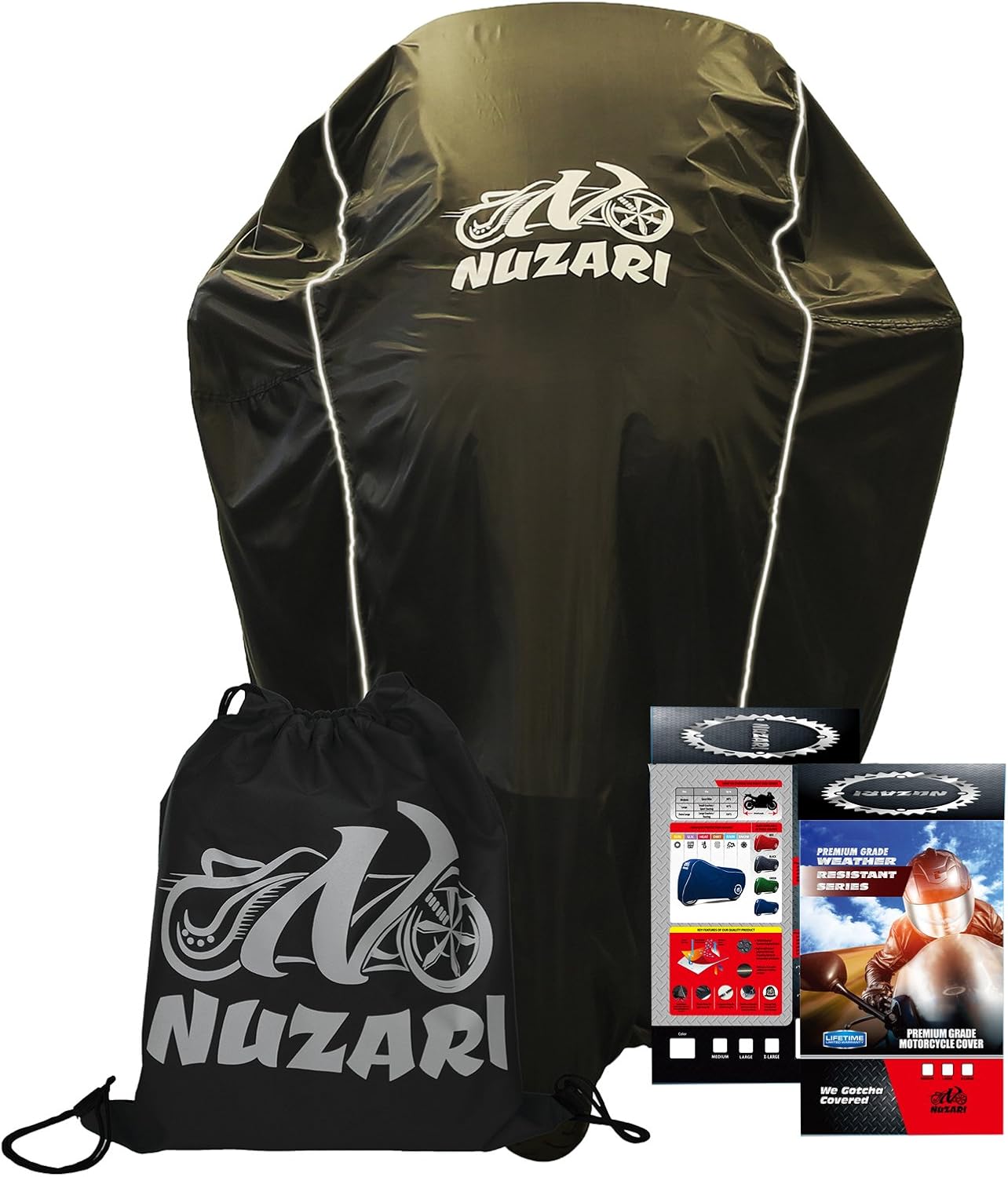 Nuzari Premium Motorcycle Cover - Motorcycle Covers Waterproof Outdoor Storage - Harley Davidson Motorcycle Cover - Bike Covers - Motorcycle Accessories XXL