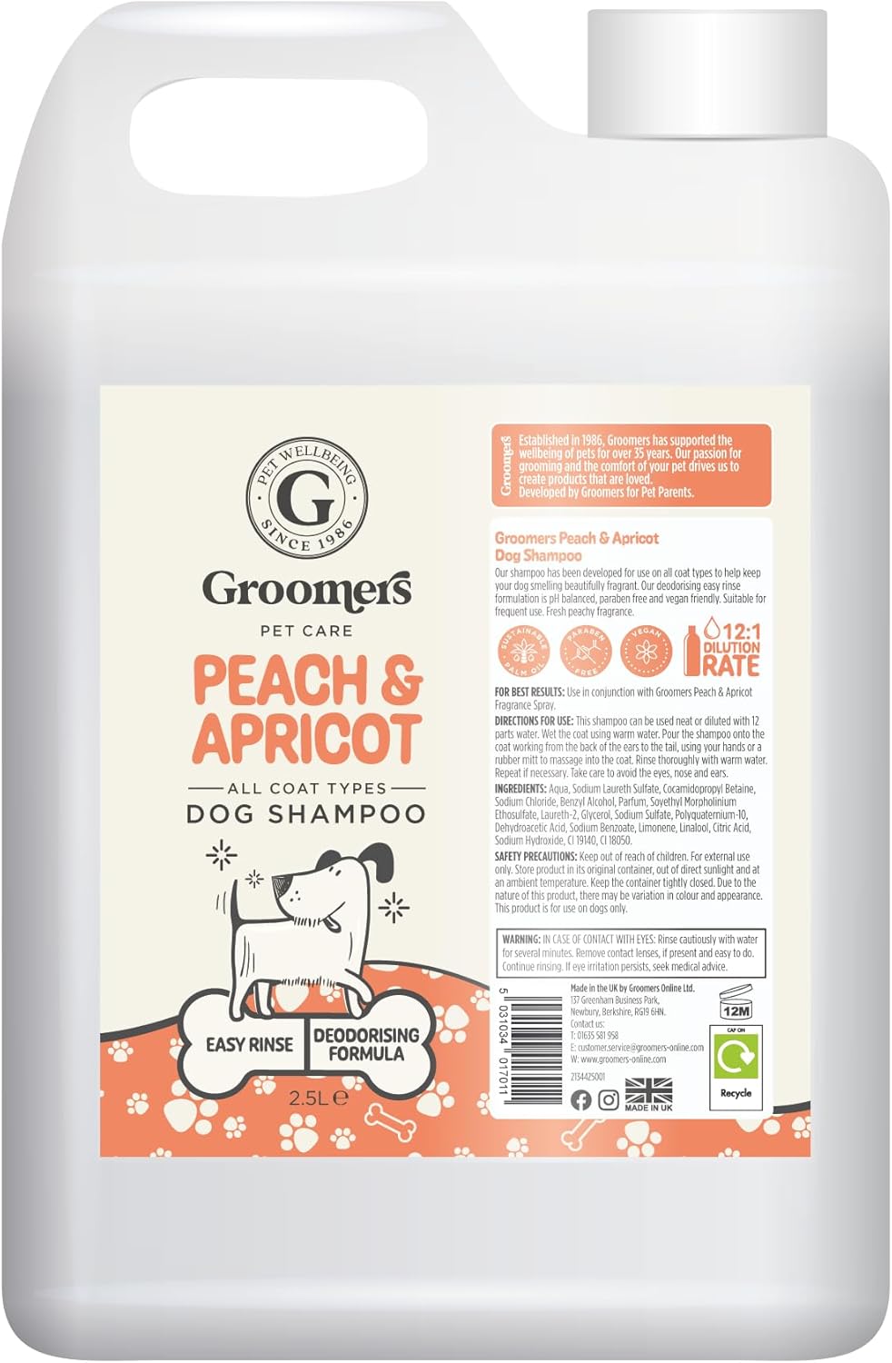 Groomers – Peach & Apricot Dog Shampoo- Dog Grooming Shampoo products for smelly dogs with peach & apricot scent – best puppy & adult shampoo – Vegan pet shampoo – proffesional – 2.5L Groomers – Peach & Apricot Dog Shampoo- Dog Grooming Shampoo products for smelly dogs with peach & apricot scent – best puppy & adult shampoo – Vegan pet shampoo – proffesional – 2.5L