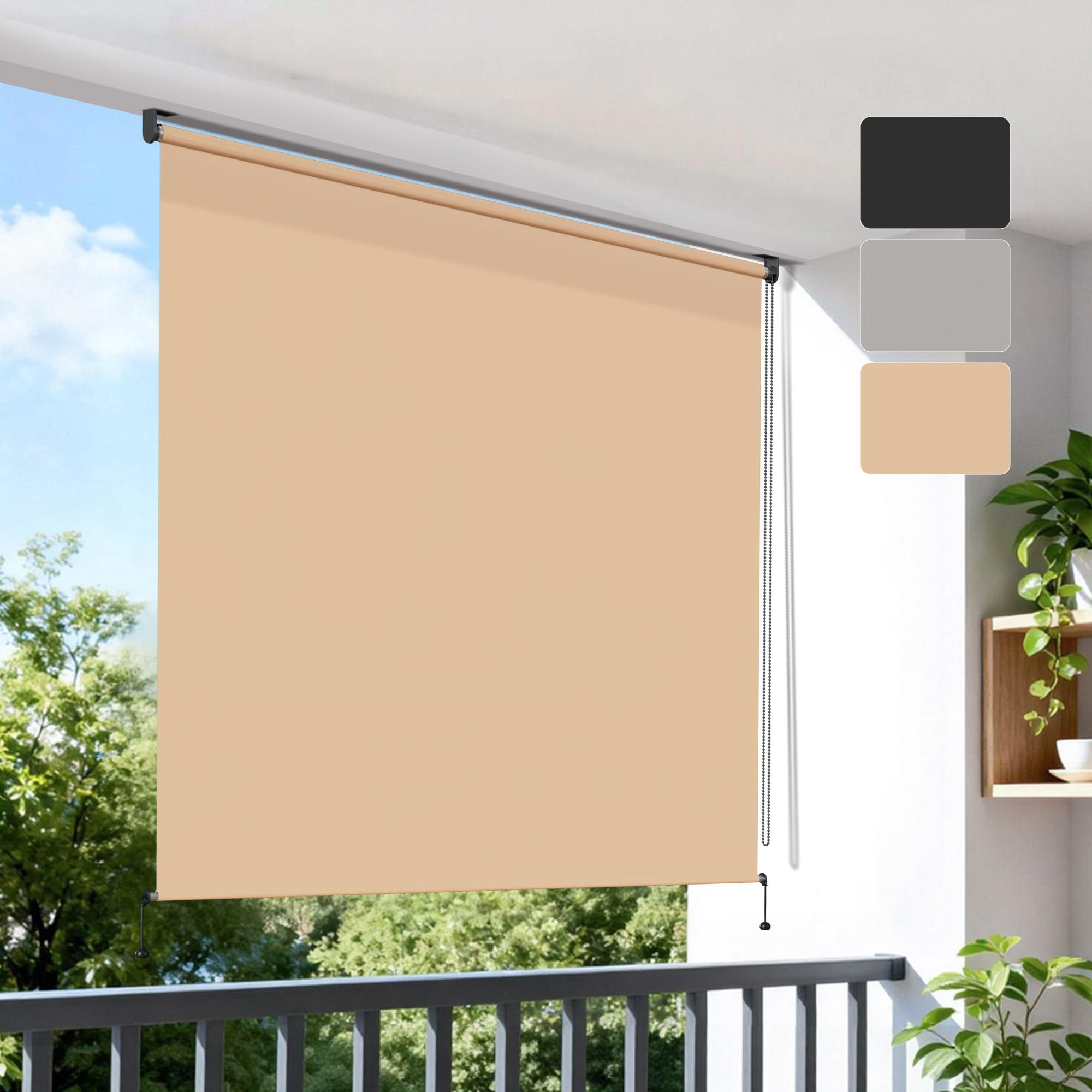 BelleMax Store Enrouleur Exterieur pour Balcon, Store Vertical avec la Chaîne, Tissu 220 g/m² Protection Solaire UV 50+ et Protection de la Vie Privée, Gris Foncé,100 x 140cm