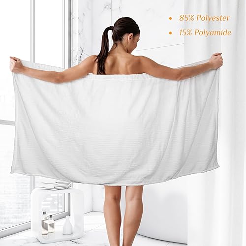 Miniatura 4 de 2 toallas envolventes para mujer, bata de spa ligera con cierre ajustable, parte superior elástica, bata de baño suave, envoltura de spa (blanco, M)