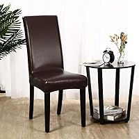 Vista 4 de Hooshing Juego de 4 fundas para sillas de comedor, de piel sintética, impermeables y resistentes al aceite, elásticas, fundas protectoras