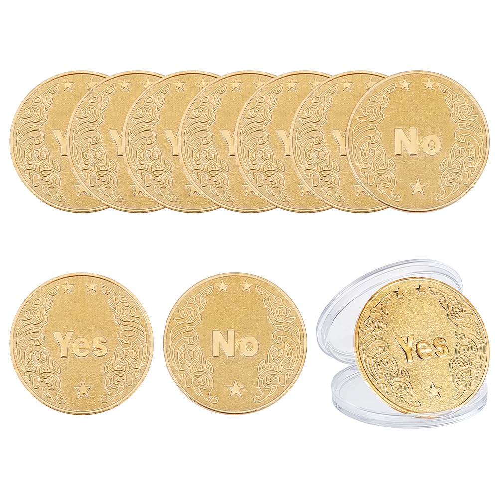CRAFTYMELODY 10Pcs Alloy Yes/No Decision Coin Challenge Coin Decision Maker Flip Portable Double Sided Making Flipping Funny Heads and Tails for Man Women Party Game Holiday Office Gold