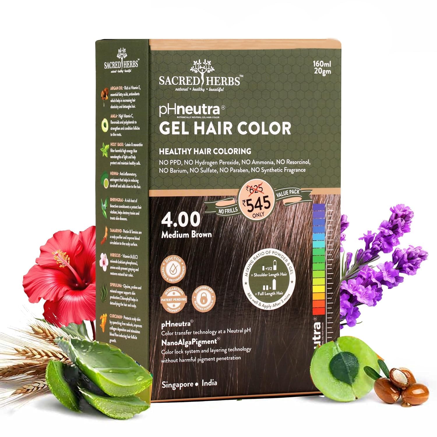 S.A.C.R.E.D. H.E.R.B.S. Ammonia & PPD Free Natural Organic Gel Hair Color for Men & Women | pH Neutral | Long Lasting Color with 100% Grey Coverage 160ml+20gm (MEDIUM BROWN, 180 ML)