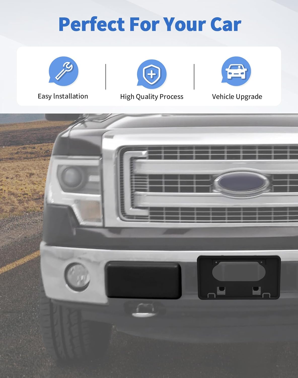 Fit for 2009-2014 F150 Bumper Guards Pads Insert +Front Licenses Plate Frame Bracket Mounting Frame Holder(NOT Fit SVT and Ecoboost Models)
