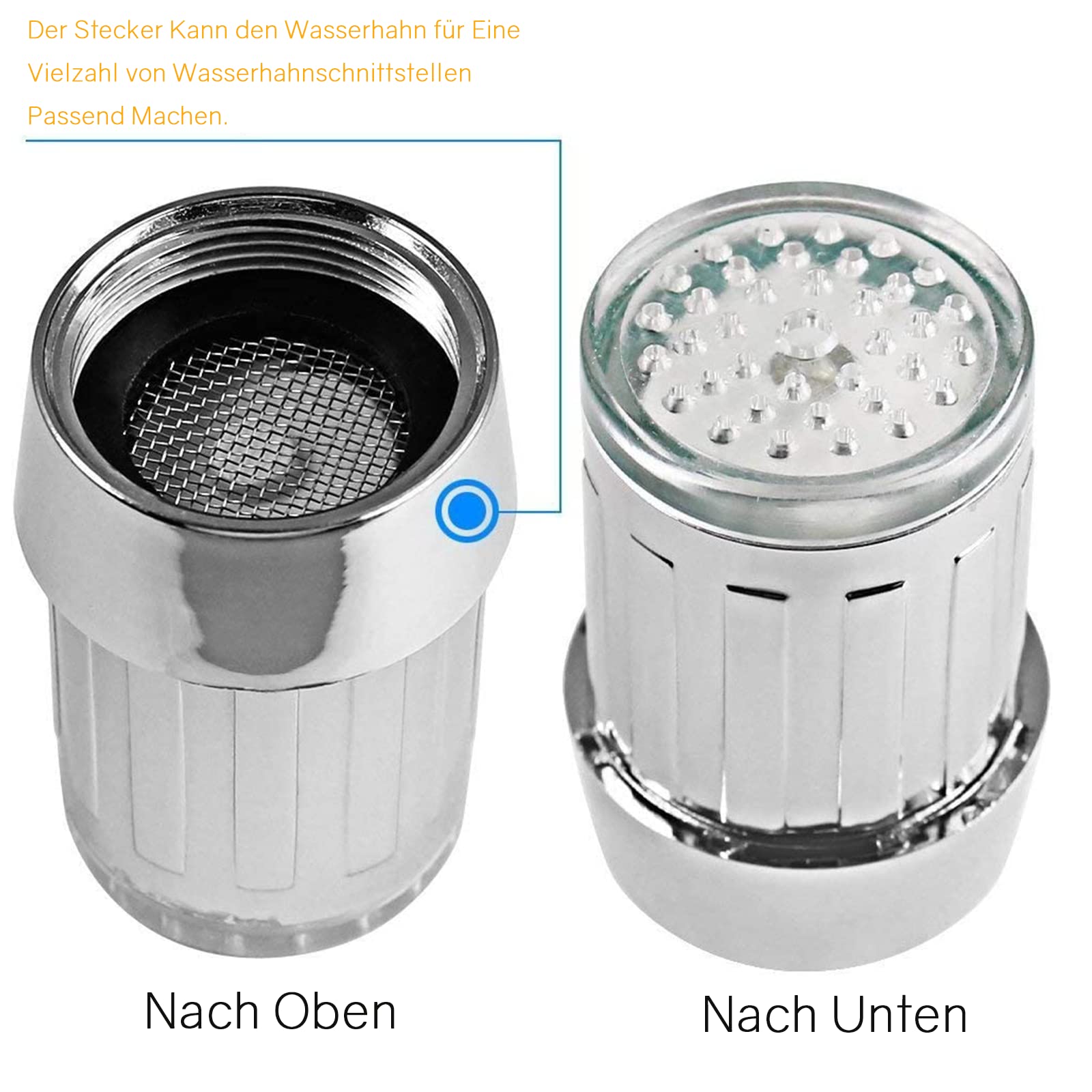 VIEVRE 2 rubinetti a LED, 7 colori, accessorio per rubinetto da cucina, risparmio d'acqua bluegreen
