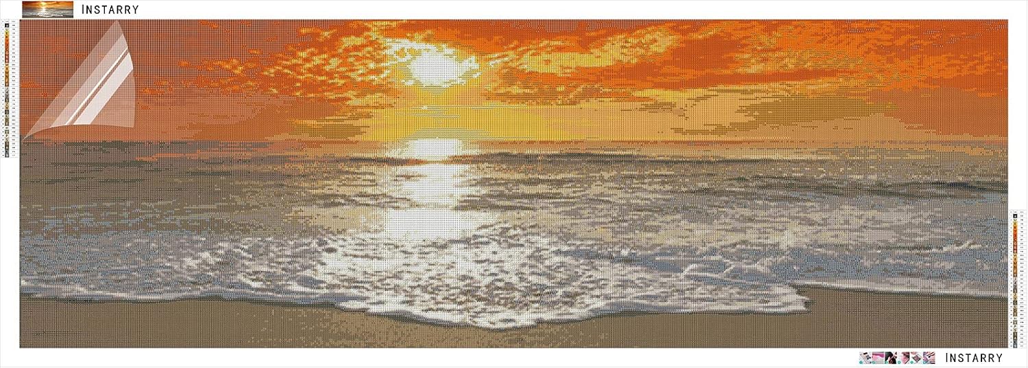 Instarry 5D DIY Diamond Painting Kits for Adults Full Drill Beach at Sunset Cross Stitch Mosaic Home Decorations Art Kit 47.2x15.7 inch