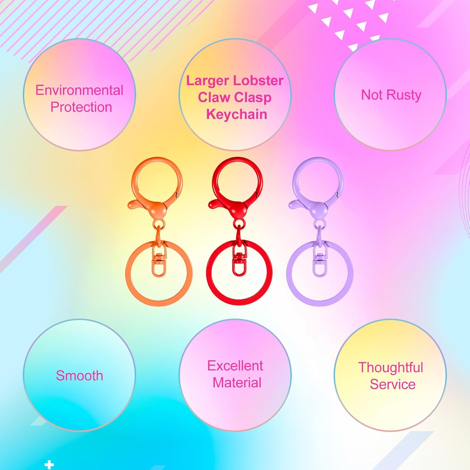 100 Pcs Lobster Claw Clasps Keychain for Jewelry Making,Colorful Metal Lobster Clasp Swivel Trigger Clips with Jump Rings Flat Split Keychain Ring for DIY Craft Jewelry Making(10 Colors) - Image 3