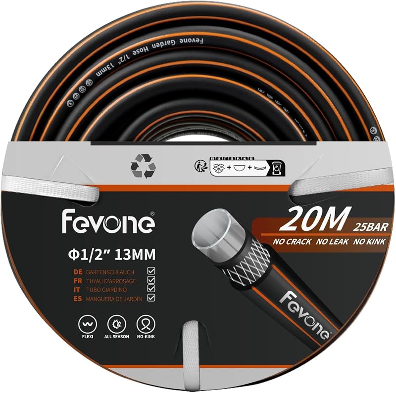 Fevone 20m Kerti Tömlő 1/2" 25 Bar Rugalmas Erős Csavarodásmentes - 20m, Without accessories