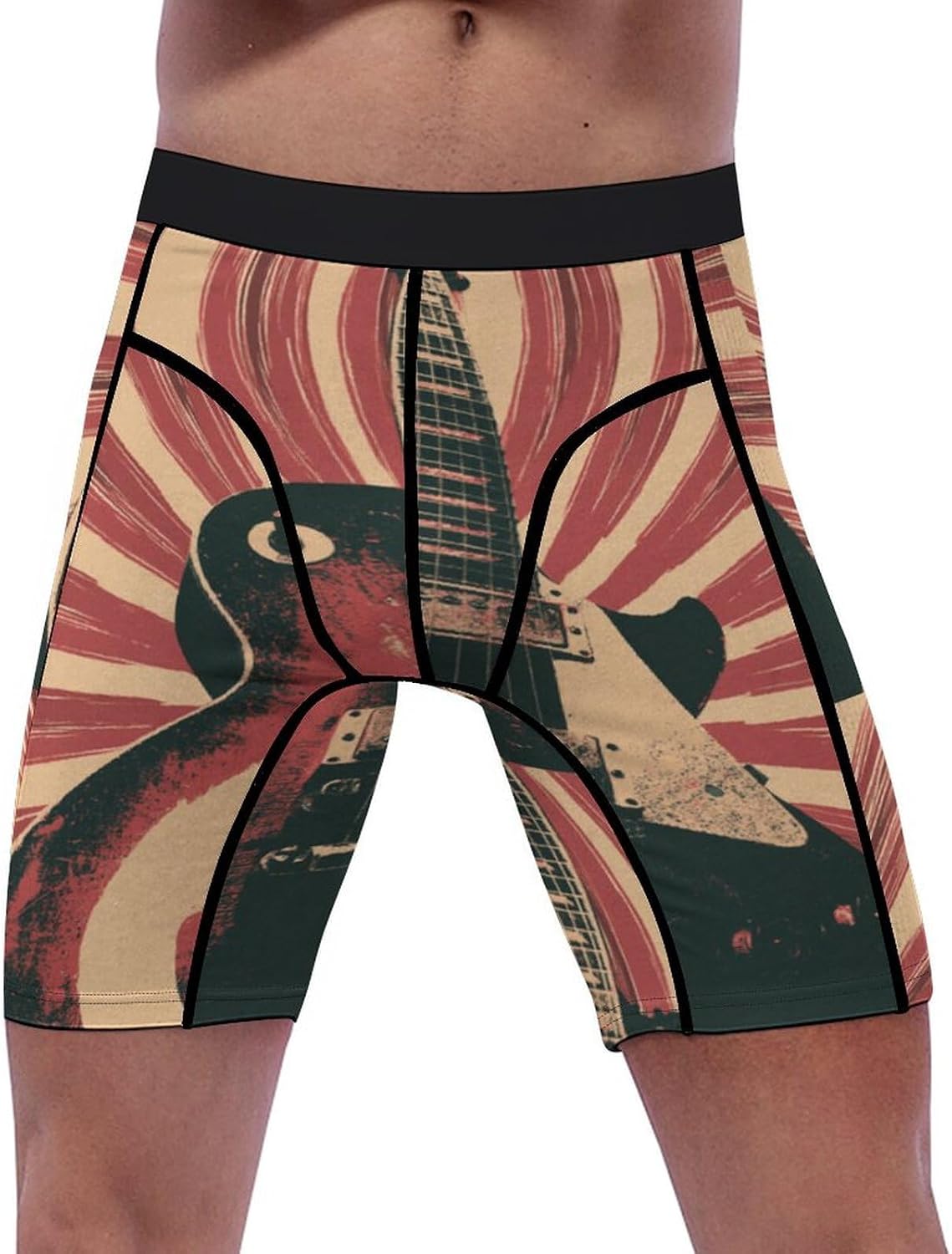 Vintage Guitar Soft Breathable Men Athletic Underwear Stretch Quick Dry Sport Boxer Briefs for Daily Workout Gym Wear