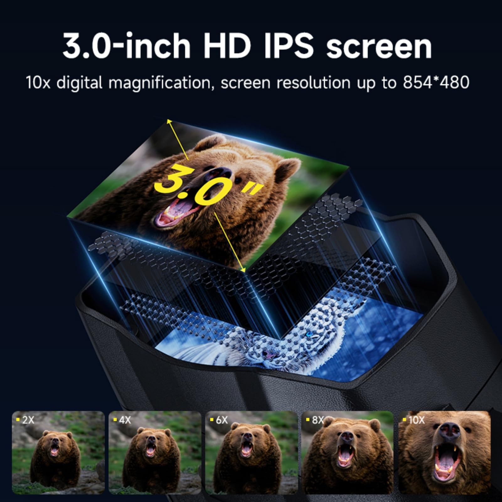 EMEBAY - Prismáticos de visión nocturna 4K, brújula integrada, luz táctica, alcance visual 800M, pantalla de 3,0 pulgadas, zoom digital 10X, batería de 5000 mAh, gafas de visión nocturna infrarroja