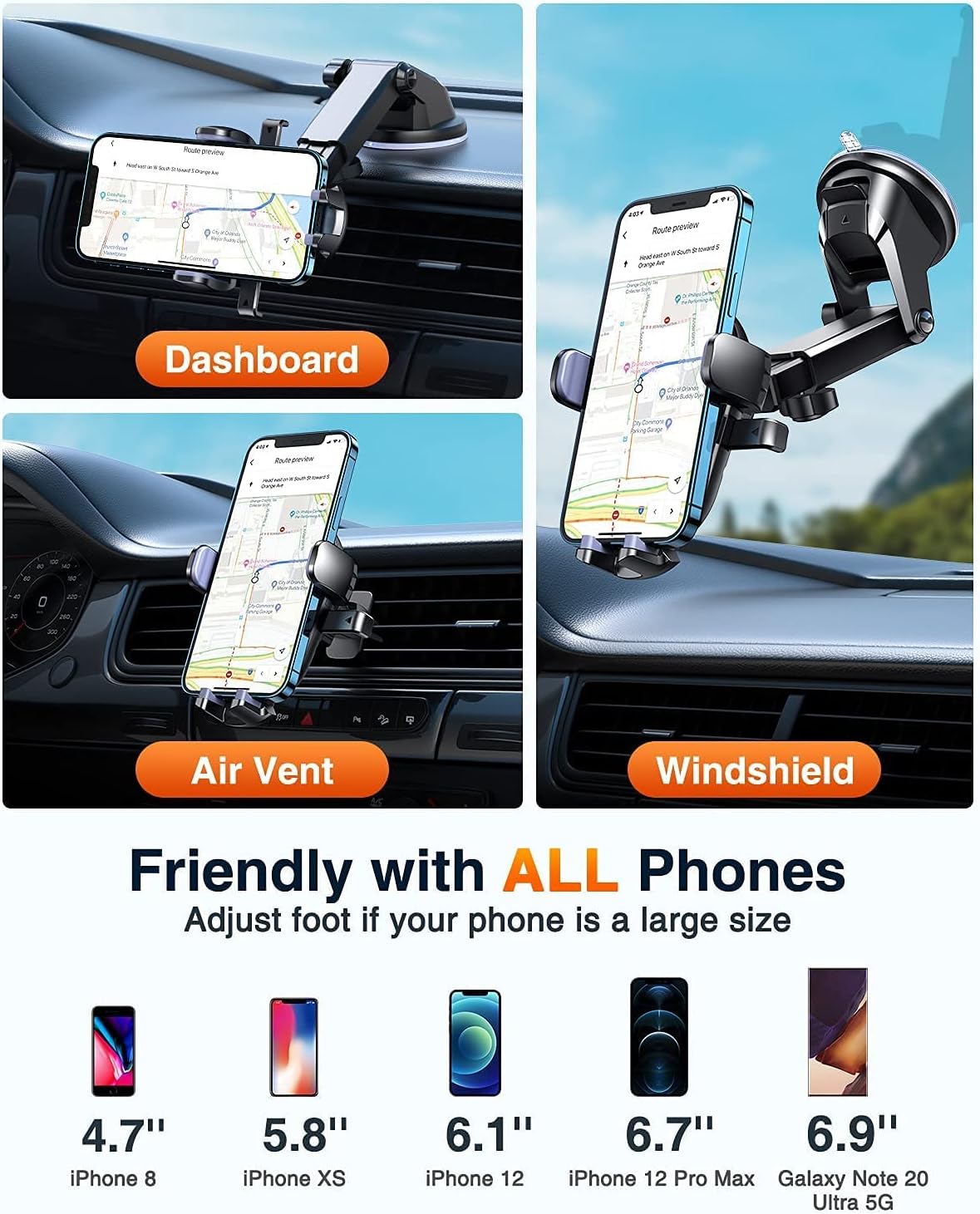 VANMASS Upgraded Car Phone Holder, Easy Quick One Touch Lock, Patent & Safety Certs, Universal Car Phone Mount for Dash Windshield Vent, Compatible with iPhone 14 13 12 11 Pro Max Xs Samsung s22