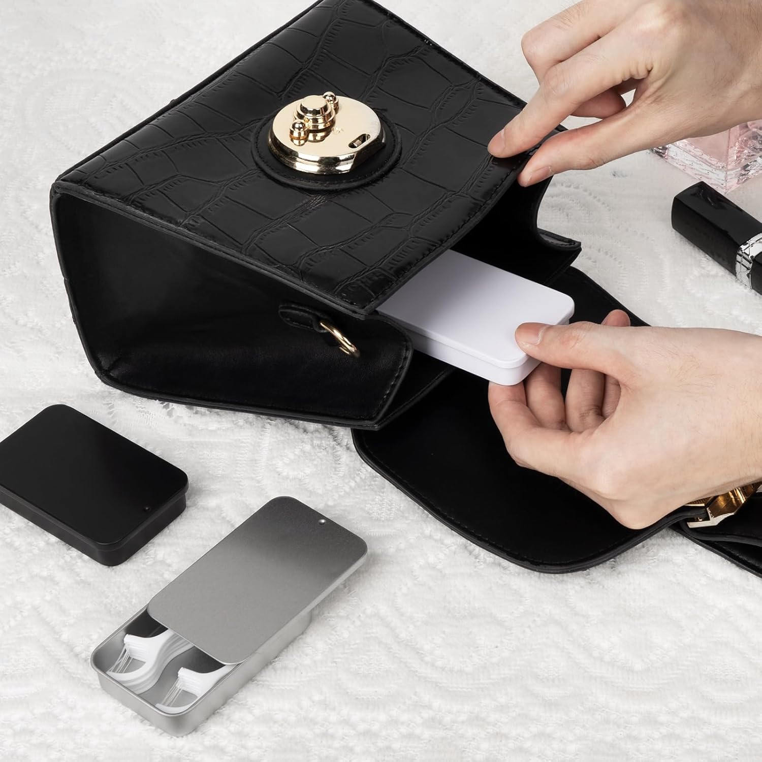 6 Pack Travel Cotton Swab Qtip Holder, Portable Hair Tie Organizer with Lid, Flosser Dispenser, Plastic Flosser Dispenser Hair Accessories Organizer - Image 5