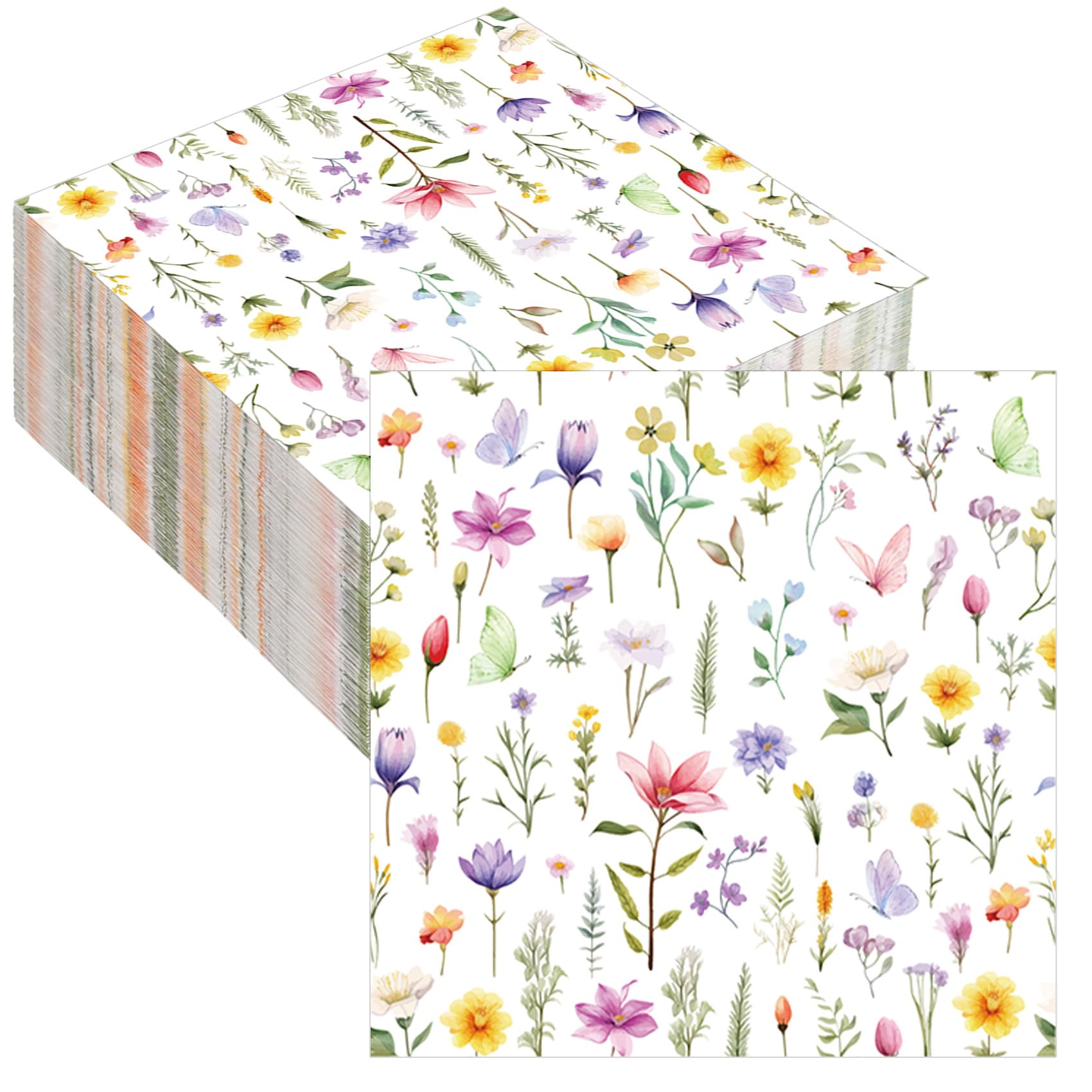 40 Stück Servietten Frühling Partydeko Servietten Blumen 33 x 33 cm Papierservietten Weiß für Gartenparty Geburtstag Hochzeit Babyparty Kommunionen Picknick Familienfeste Frühling Sommer