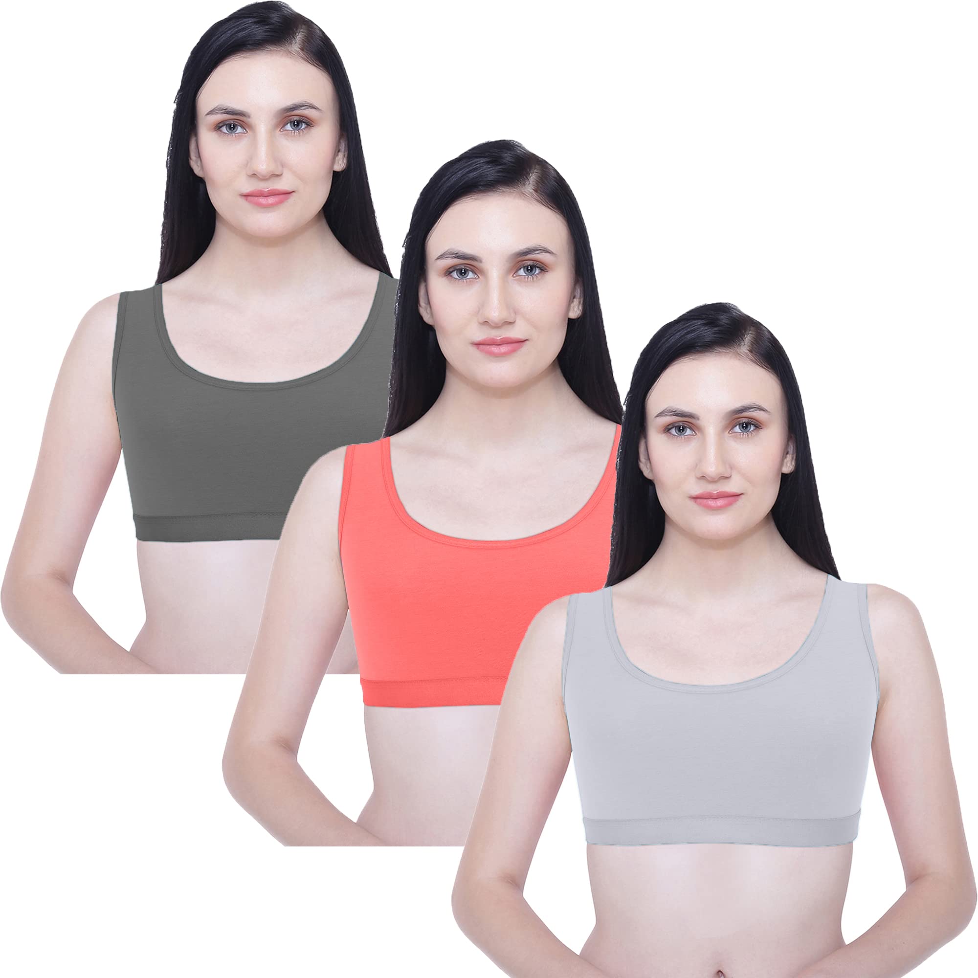 javeree Women's Lycra Cotton Non Padded Wire Free Full Coverage Sports Bra Suitable Size (28 to 34) Multicolour Pack of 3-picture-38