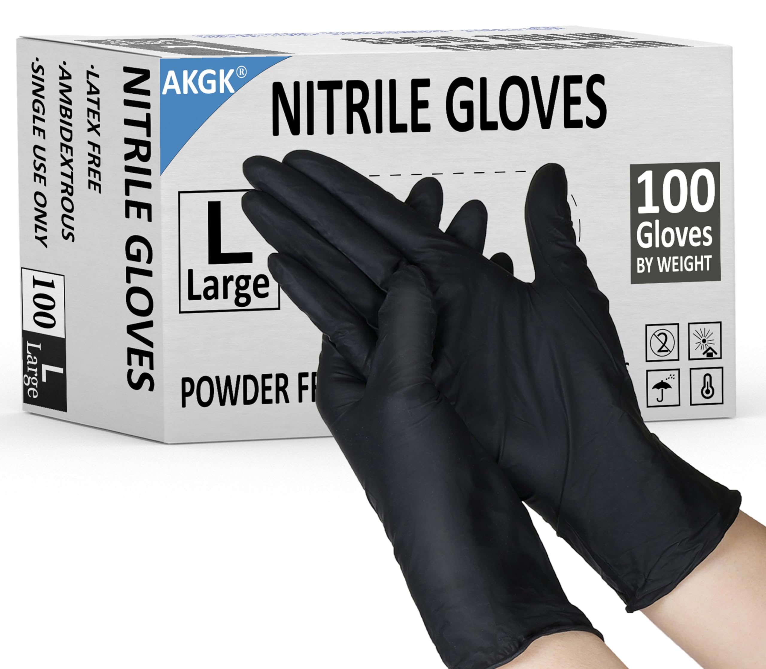 akgk Nitrile Gloves, 100 Pcs Disposable Black Nitrile Gloves Large, Cleaning Gloves for Cooking, Household & More, Powder-Free, Latex-Free