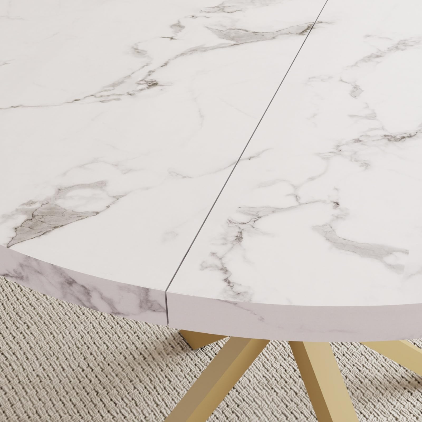 GrandCA HOME Conjunto de Mesa y Sillas de Comedor, 4 Sillas de Comedor de Terciopelo Holandés Gris y una Mesa de Comedor Redonda de 100 cm, Ideal para la Cocina y el Salón (Mármol Blanco 1)