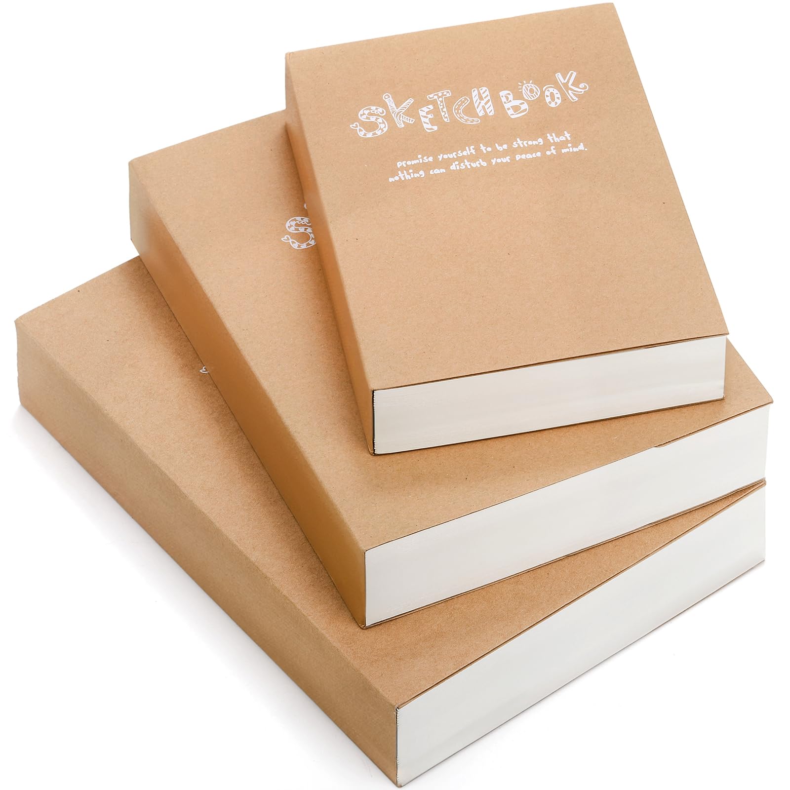 Elsjoy 3er Set Kraft-Skizzenbuch & Zeichennotizbuch, A5/A4/B5 Skizzenbuch Reisetagebuch Notizbuch mit dickem Papier zum Zeichnen & Skizzieren, 128 Blatt/256 Seiten