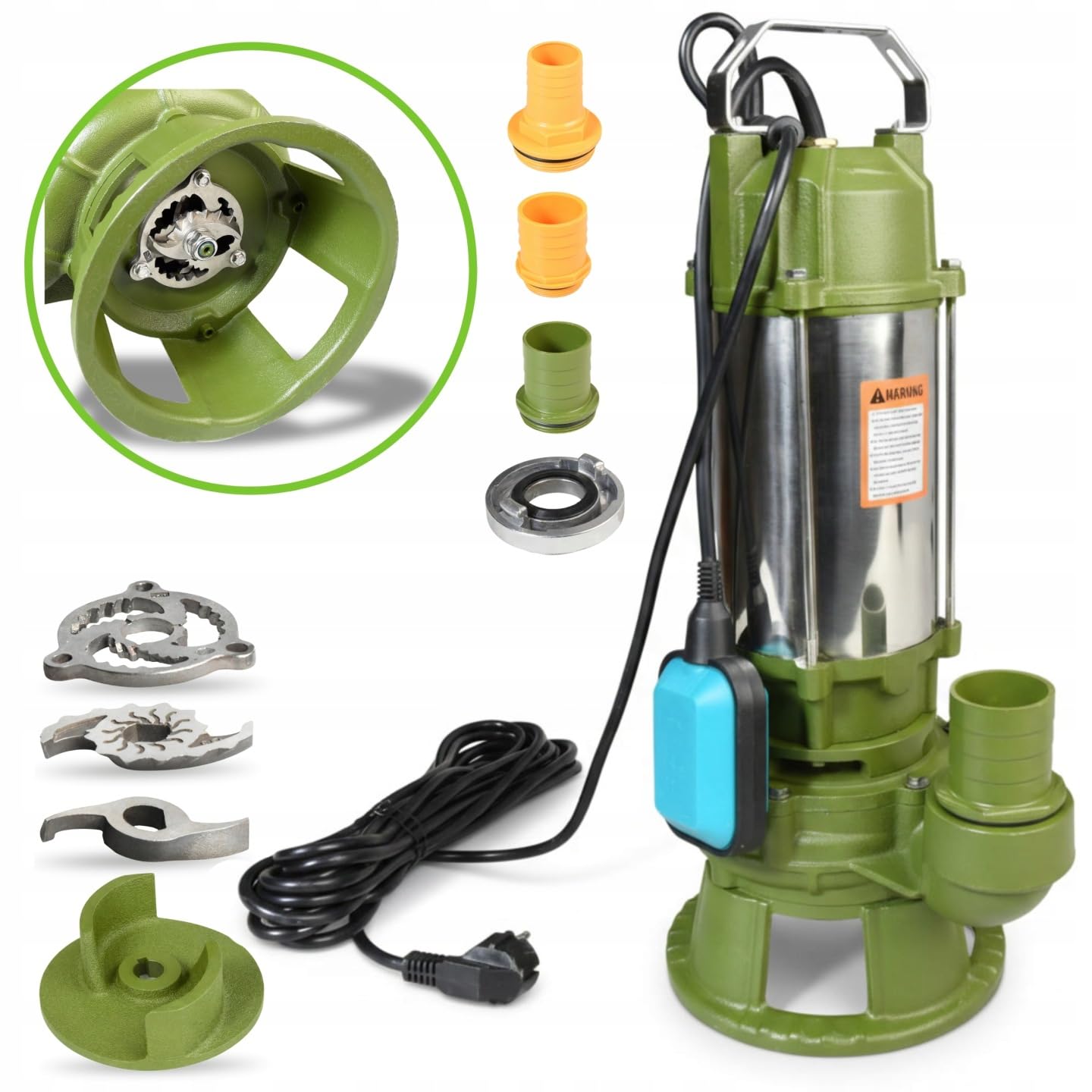 Schmutzwasserpumpe MORO 1100R mit Doppelschneidwerk (1100 W, 20.400 l/h, max. Förderhöhe 12 m) – Profi Tauchpumpe mit Zerkleinerer - Fäkalpumpe für Abwasser und Klärgruben - mit Schwimmerschalter