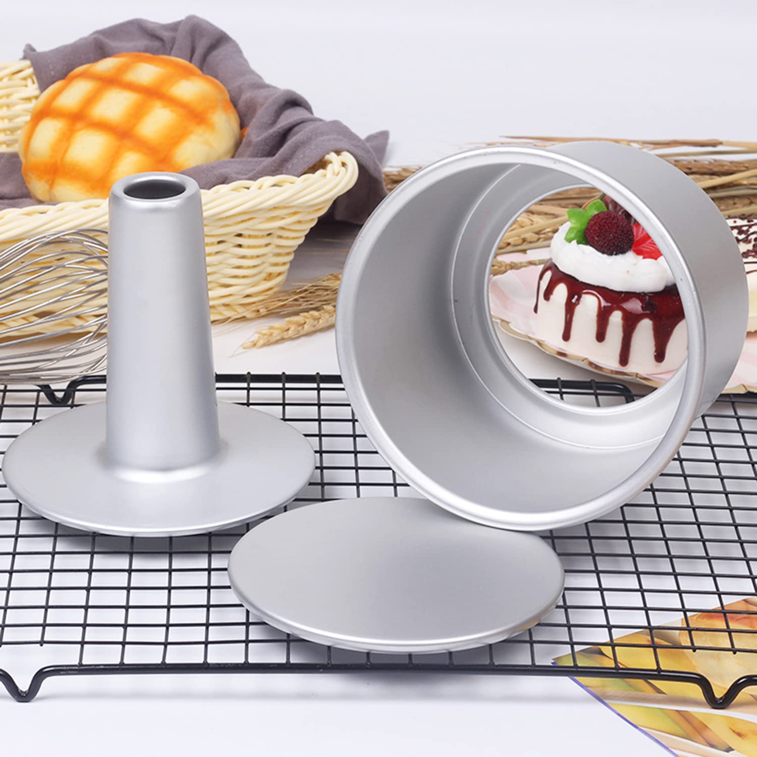 Tosnail Angel Food Kuchenform aus Aluminium, rund, mit abnehmbarem Boden, 15,2 cm, 3 Stück