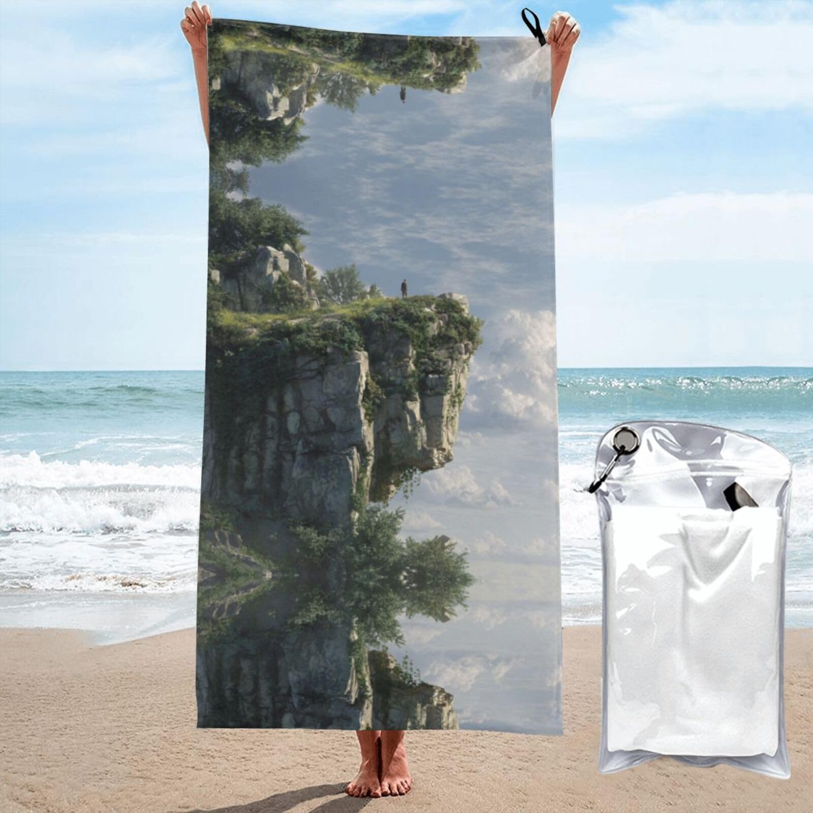 ESNAIUVCD Cliff Print Beach Towel, Microfibre Sauna Towel, Quick-Drying Fitness Towel, Lightweight And Thin Portable Sauna Towel