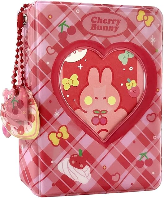 3 inch Mini Photo Album, Kpop Photocard Holder, Love Heart Hollow Photocard Id Holder 40 Pockets (E)