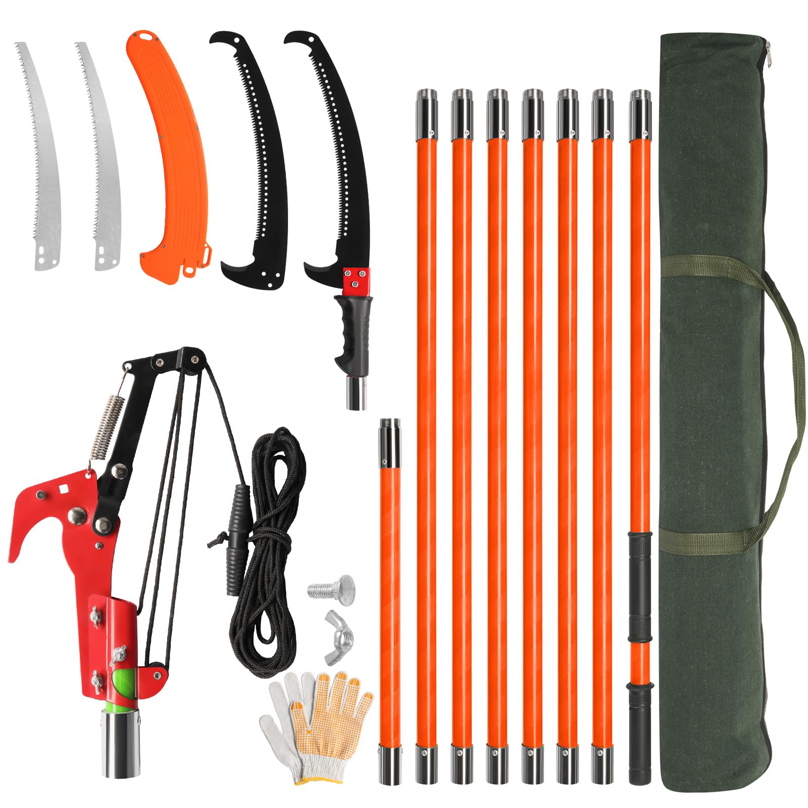 Bonnlo 26/30FT Pole Pruning Saw, Adjustable Manual Pole Saw Trimmer, Pole Saws for Tree Trimming with Carry Bag and Sturdy Pole, Garden Tools for Palm Oak High Branches (Orange, 26FT)