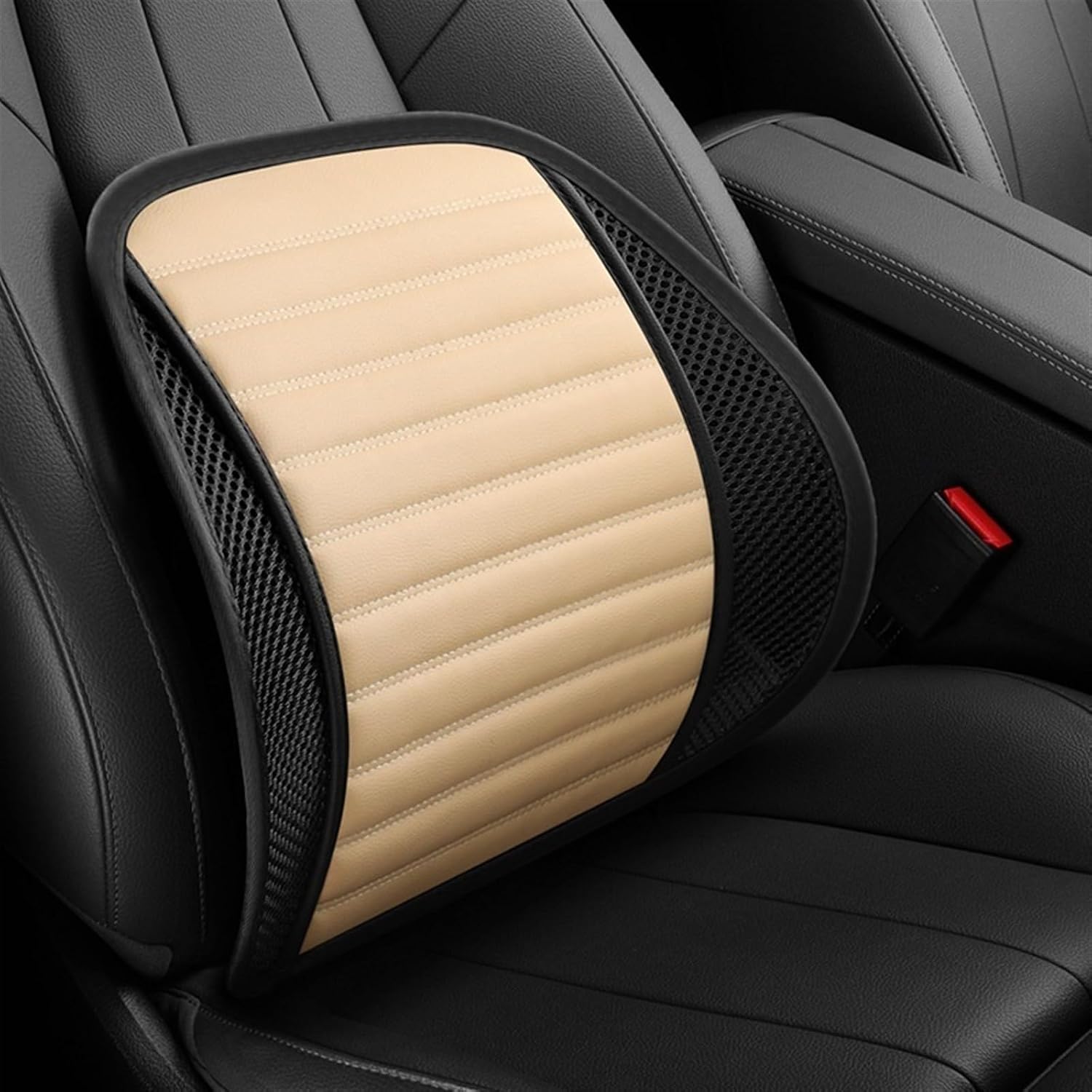Leather Lumbar Support Seat Cushion with Mesh Breathable Car Seat for Lower Back Pain, Ergonomic Backrest for Office Chairs Car(Brown)