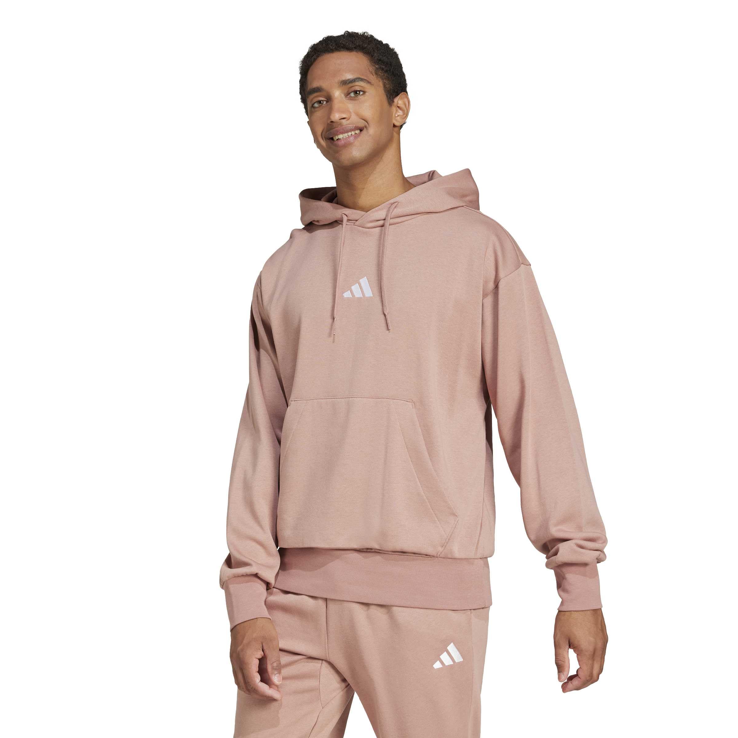 adidas Men's Essentials Feel Cozy Fleece Hoodie Sweatshirt Large Warm Clay/White
